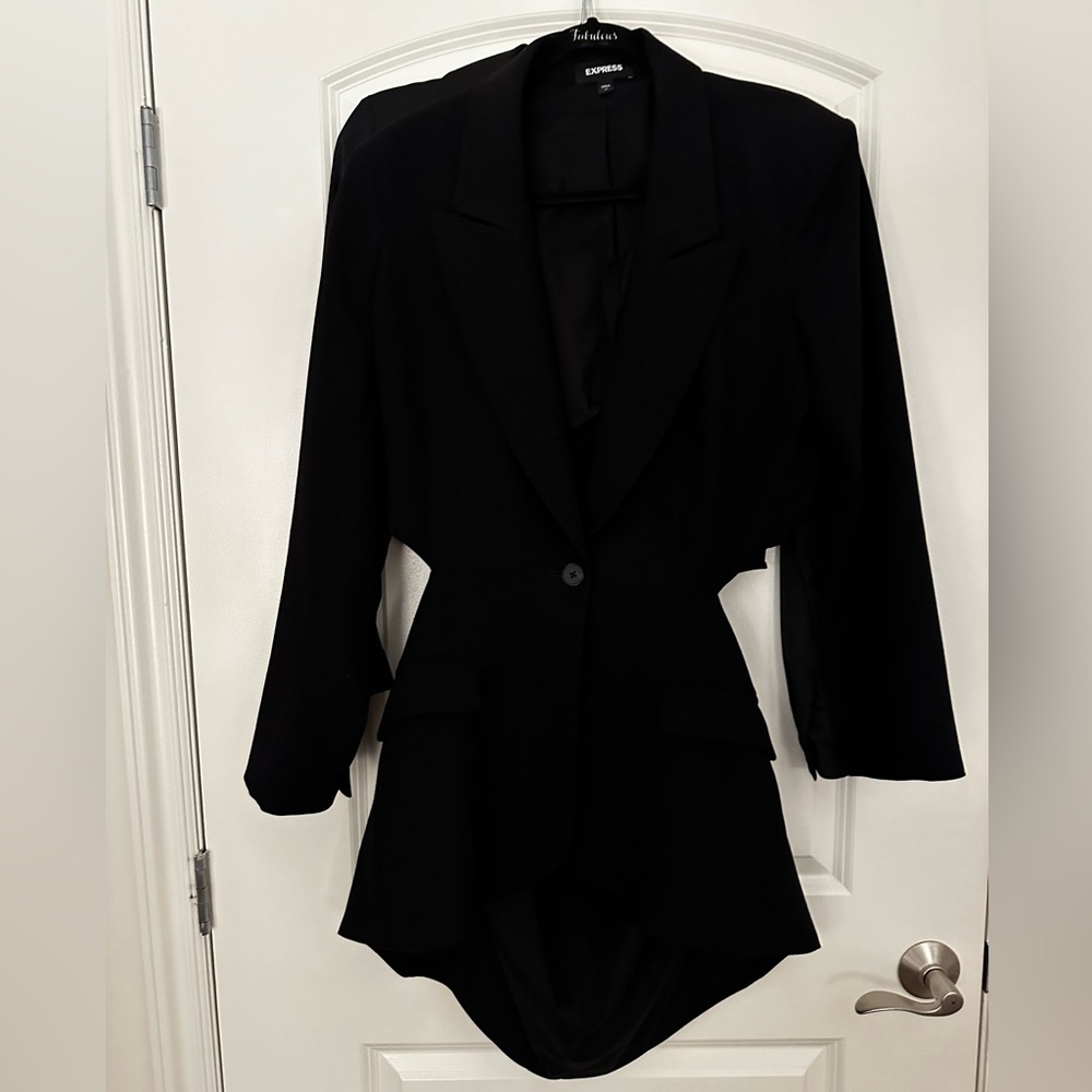 One Button Waist Cutout Blazer Express